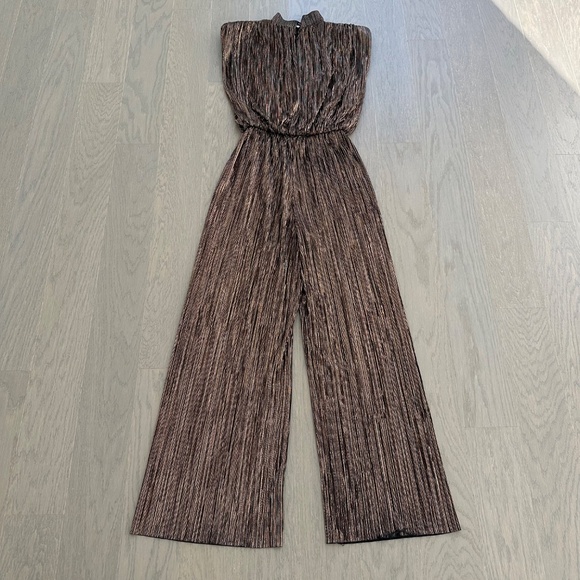 Sabina Musayev Jones Disco Pleated Jumpsuit Gold Black Metallic Lame - SMALL - Picture 3 of 10